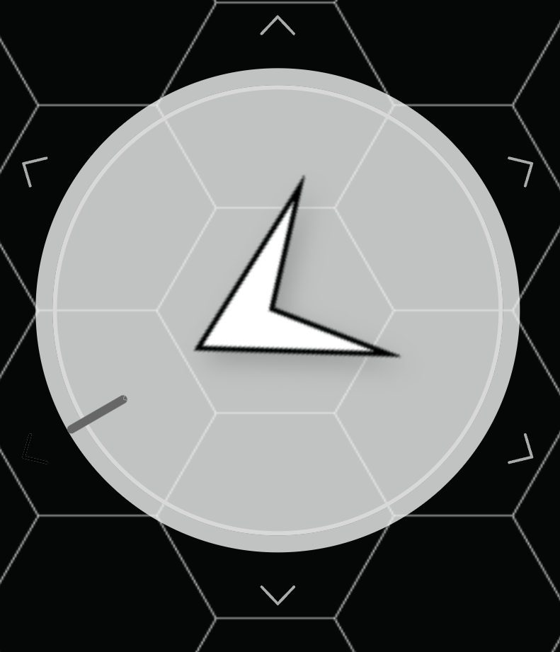 An image of the arrow-shaped ship changing its heading to a different edge on the hex grid that makes up the Escape the Entity board